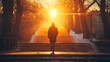 © Bright Studio - arafed man walking down a set of stairs in a park at sunset