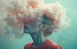 © yevgeniya131988 - A woman with a cloud like head, wearing a red shirt, stands in a surreal environment