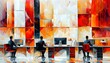 © kann - A vibrant and energetic depiction of a modern office environment. 845