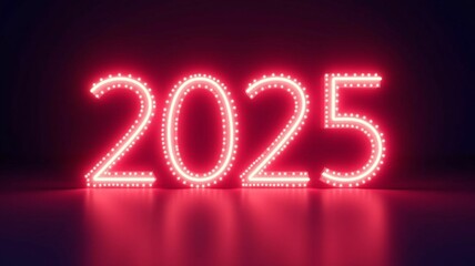 Wall Mural - Number 2025 icon happy new year neon style light decoration icon bright electric symbol