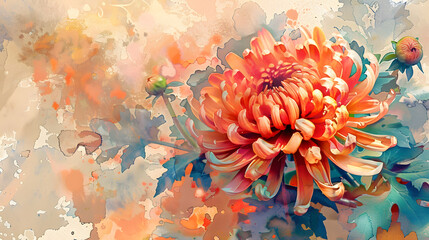 Wall Mural - Chrysanthemum Watercolor Art Drawing style