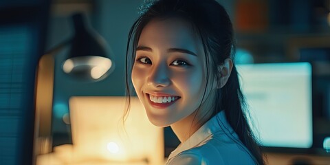 Wall Mural - A Korean female CPA in her late 20s is counseling with a bright smile