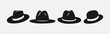 © Irkhamsterstock - Set silhouettes of fedora hat. Icon, logo  on white background. Vector illustration.