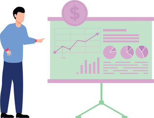 Wall Mural - Boy giving dollar chart graph presentation.