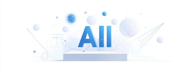 Poster - abstract blue and white ai icon with futuristic digital design and spherical elements