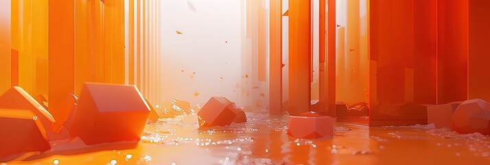 Poster - bright atmosphere, orange tone, abstract, basic geometry, display background, 3d, octane rendering, 