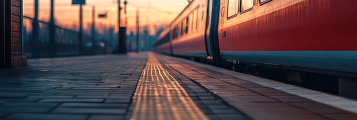 beautiful train, captured at a close-up angle., elements of the train platform and the sky, blending seamlessly together.