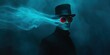 © Brian - heavy motion blur, the blue aura surrounding a dark elongated shape of a human in black overcoat and top hat wearing round glasses