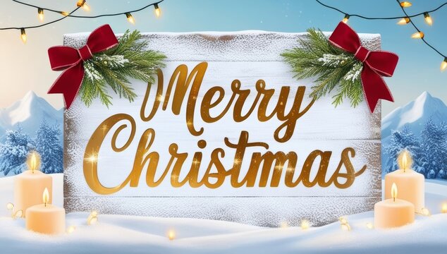 A festive holiday scene featuring the words MERRY CHRISTMAS