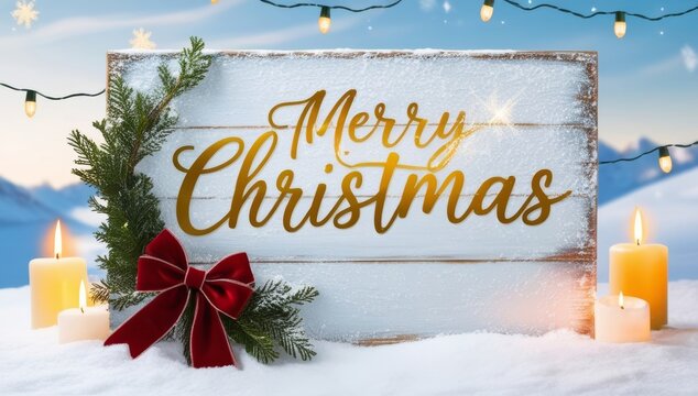 A festive holiday scene featuring the words MERRY CHRISTMAS