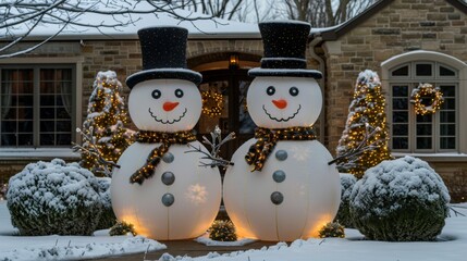 Poster - Transform your front yard into a festive wonderland with towering inflatable figures, sparkling light displays, and whimsical holiday decor.