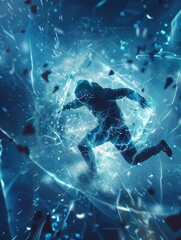 Poster - A hacker disrupts a digital shield, scattering fragments around a vibrant cybernetic background that symbolizes cybersecurity threats. Generative AI
