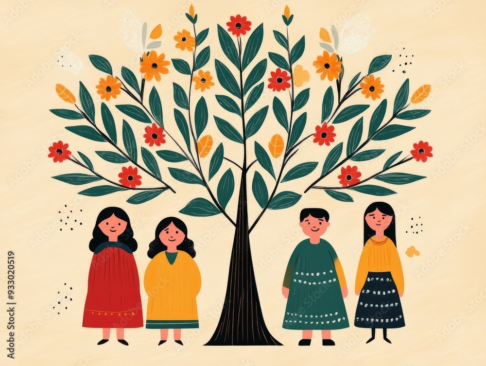 Vibrant flat design showcasing a Hispanic Heritage Month family tree ...
