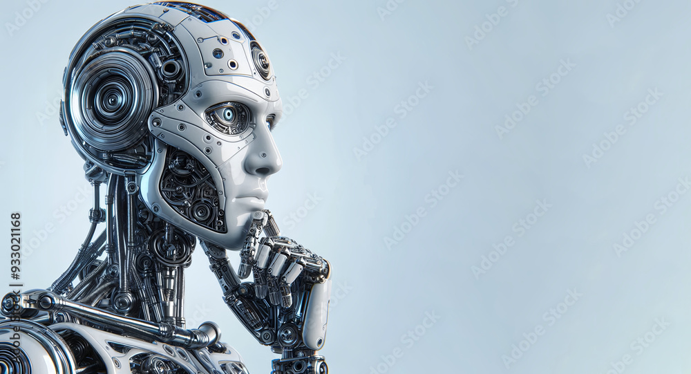Futuristic robot showcasing advanced technology, with intricate cyborg ...
