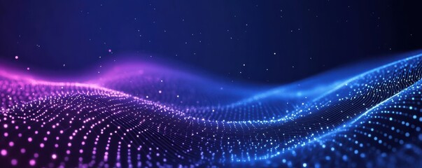 Poster - Abstract digital landscape with blue gradient background and glowing white lines creating a futuristic and dynamic effect