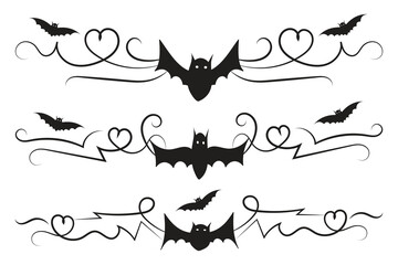 Wall Mural - set of Halloween Bats flourish dividers, hand-drawn fancy lines Calligraphy Ornament vine scroll page separator, decorative ornate swirls vintage menu Wedding border holiday design element

