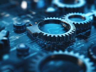 Fototapete - Floating Gears 3D Abstract Search Engine Icon Symbolizing the Mechanics and Innovation Behind Digital Search and Data Processing