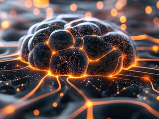 Poster - A 3D digital brain visualization with interconnected nodes each representing a search result