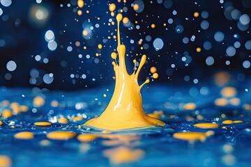 Poster - Yellow paint splash in water. Perfect for designs on energy, creativity, and abstract themes.