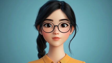 Wall Mural - 3D Cartoon of an Asian woman with glasses