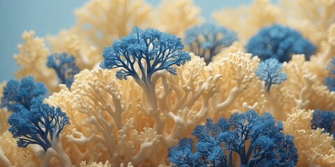 Wall Mural - blue corals on a light yellow background.