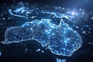 Wall Mural - Digital map of australia network connectivity created with generative ai