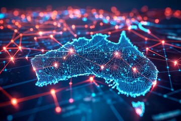 Wall Mural - Digital map of australia network connectivity created with generative ai