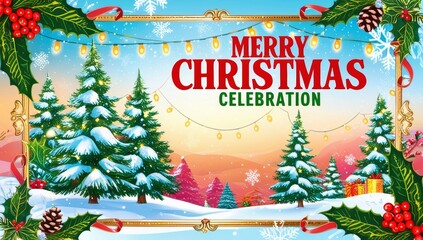 Wall Mural - A vibrant and festive Merry Christmas celebration background