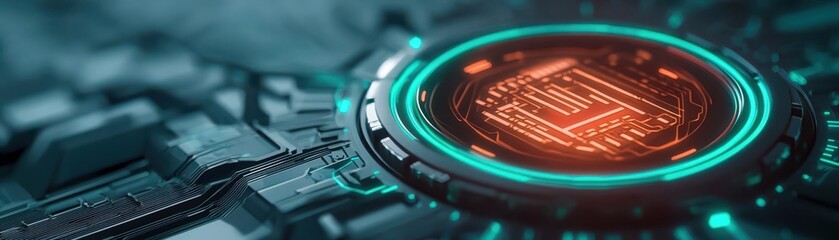 Futuristic technology background featuring a glowing circuit board with vibrant colors, perfect for innovation and science themes.
