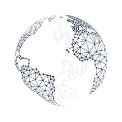 Poster - Black and White Modern Minimal Style Polygonal Network Structure, Digital Earth Globe, Network Connections Concept Design, Transparent Geometric Wireframe, Creative Isolated Vector Illustration