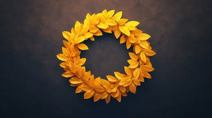 A beautiful yellow leaf wreath on a dark background, perfect for seasonal decor and celebrations, adding warmth and elegance.