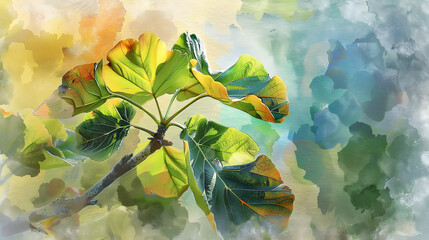 Wall Mural - Fig Leaf watercolor style