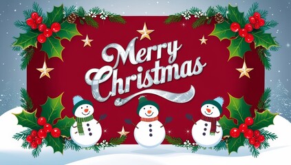 Wall Mural - A vibrant digitally illustrated Merry Christmas greeting