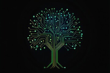 Poster - circuit board tree of life illustration representing technology, nature, and connection in a fusion 