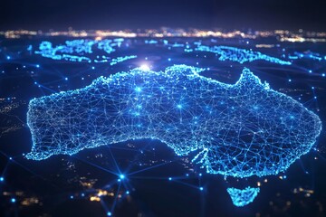 Wall Mural - Digital map of australia network connectivity created with generative ai