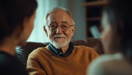 Smiling elderly man wearing glasses.