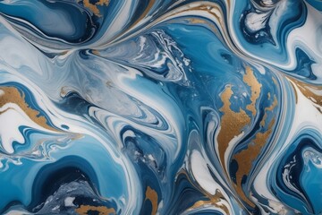 Poster - Mesmerizing abstract swirls of blue, white, and gold paint