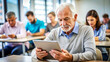 © thanakrit - Senior Man Using a Tablet in a Classroom.