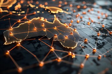 Wall Mural - Digital map of australia network connectivity created with generative ai