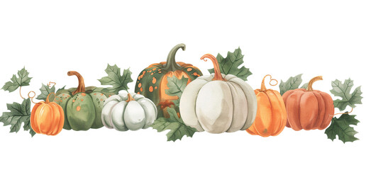 Vibrant Autumn Pumpkins in Watercolor – Detailed Clipart Illustration with Isolated Background for Fall and Harvest Designs