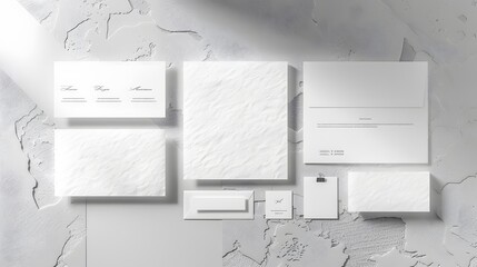 Wall Mural - Corporate stationery set mockup at white textured paper background. 