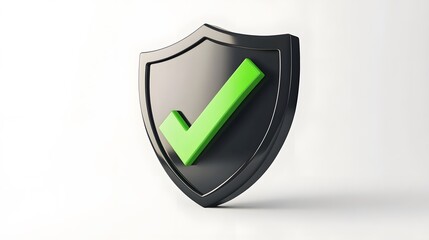 
cartoon 3d Icon safety shield green check mark perspective . black symbol security safety icon. Green Checkmark in minimalistic style. 3d vector illustration. white background