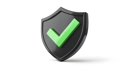 Fototapete - 
cartoon 3d Icon safety shield green check mark perspective . black symbol security safety icon. Green Checkmark in minimalistic style. 3d vector illustration. white background