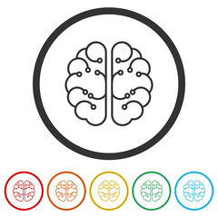 Fototapete - Artificial Intelligence brain icon. Set icons in color circle buttons