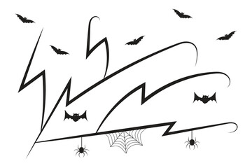 Wall Mural - 
set of Halloween Bats flourish swirls, hand-drawn fancy lines Calligraphy Ornament vine scroll decorative elements, black and white filigree curls, page decor wedding ornate holiday design element
