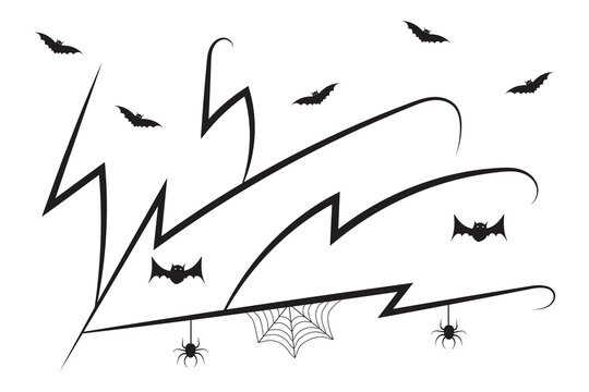 
set of Halloween Bats flourish swirls, hand-drawn fancy lines Calligraphy Ornament vine scroll decorative elements, black and white filigree curls, page decor wedding ornate holiday design element
