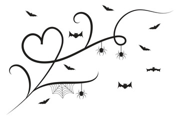 Wall Mural - 
set of Halloween Bats flourish swirls, hand-drawn fancy lines Calligraphy Ornament vine scroll decorative elements, black and white filigree curls, page decor wedding ornate holiday design element
