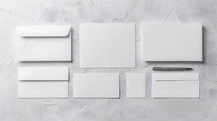 Wall Mural - Corporate stationery set mockup at white textured paper background. 