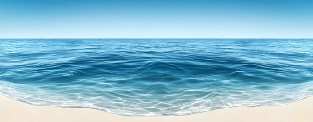 Poster - Crystal clear water with smooth light reflections, deep blue gradient, panini projection view, realistic photo, more clarity with clear light and sharp focus, high detailed