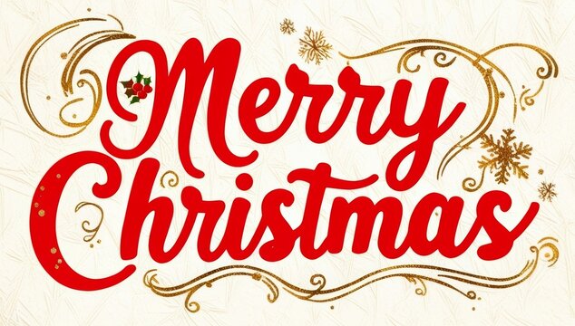 A whimsical festive illustration of bold cursive Merry christmas